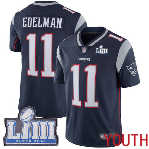 New England Patriots Football #11 Super Bowl Limited Navy Blue Youth Julian Edelman Home NFL Jersey